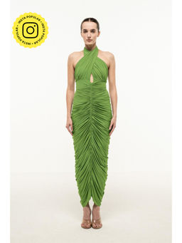 SOTBELLA - GREEN HALTER-NECK RUCHED DRESS