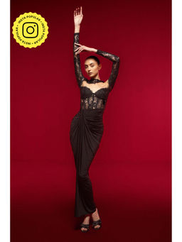 SOTBELLA - Black One-Shoulder Lace Dress