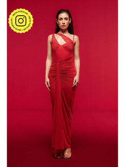 SOTBELLA - Red Asymmetric Lace Dress