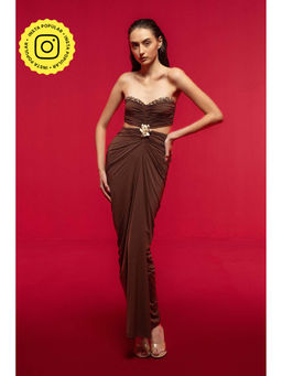 SOTBELLA - Draped Brown Dress with Side Cut-Outs