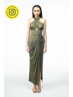 SOTBELLA - Green Draped Halter Dress