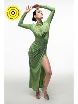 SOTBELLA - Green Lace Panel Draped Dress
