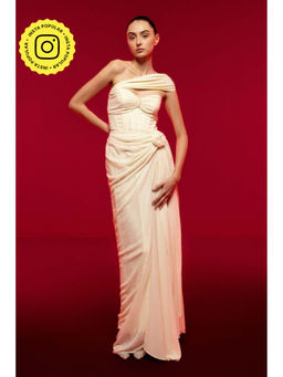 SOTBELLA - Ivory One-Shoulder Draped Dress