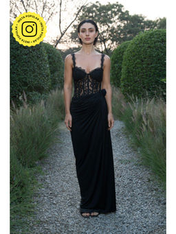 SOTBELLA - Black Lace Corset Maxi Dress