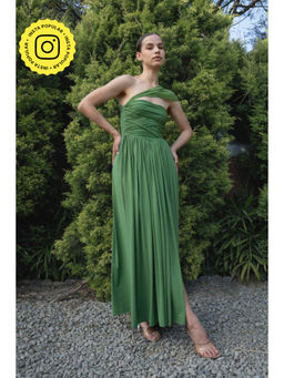SOTBELLA - Green One-Shoulder Draped Evening Maxi