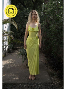 SOTBELLA - Lime Yellow Draped Maxi Dress