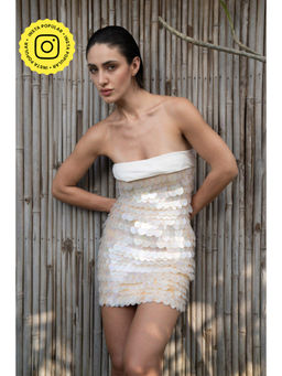 SOTBELLA - Ivory Strapless Sequin Mini Dress