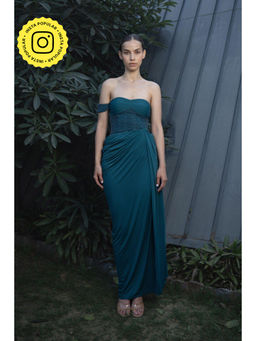 SOTBELLA - Teal Draped Strapless Maxi Dress