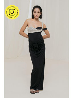 SOTBELLA - Black Embellished One-Shoulder Gown