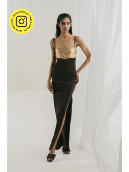 SOTBELLA - Black Embellished Cut-Out Column Gown