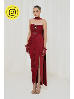 SOTBELLA - Draped Maroon Gown with Stole