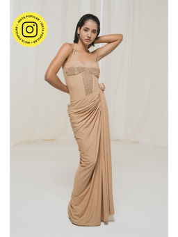 SOTBELLA - Beige Corset Draped Gown