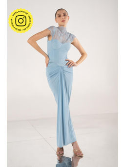 SOTBELLA - Ash Blue Lace Yoke Draped Corset Gown