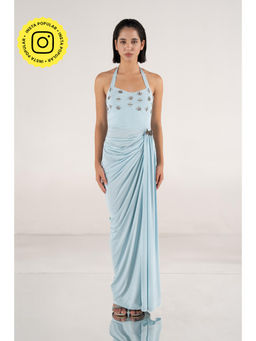SOTBELLA - Light Blue Halter Gown with Soft Waist Draping