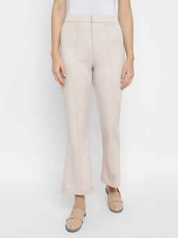 Taurus - Beige Solid Crepe Trousers