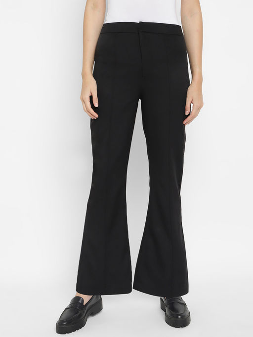Taurus Black Solid Crepe Trousers