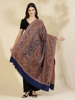 Zamour - Navy Blue Jacquard Woven Jamawar Shawl
