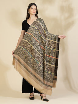 Zamour - Cream Jacquard Woven Floral Pattern Shawl