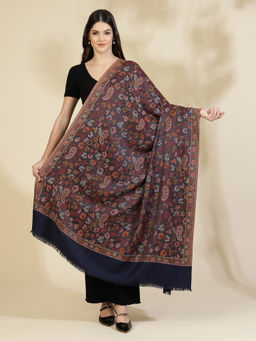 Zamour - Navy Blue Jacquard Woven Floral Jaal Shawl