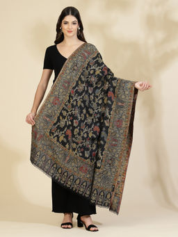 Zamour - Black Floral Kani Weave Zari Wool Shawl