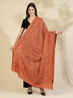 Zamour - Orange Floral Jaal Kani Zari Wool Shawl
