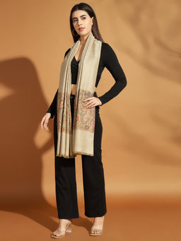 Zamour - Beige Woven Striped Paisley Border Shawl