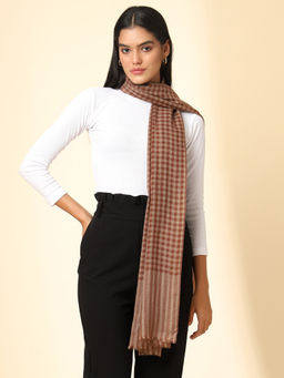 Zamour - Women Brown Pure Wool Woven Checks Stole