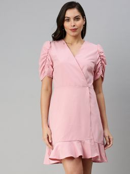 SHOWOFF - Women's Solid Pink A-line Dress