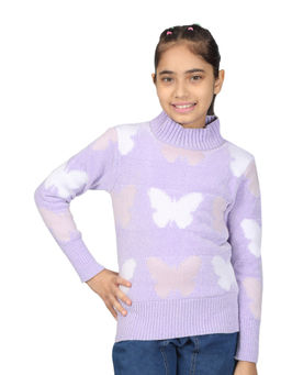 Cantabil - Girls Lavender Woven High Neck Sweater