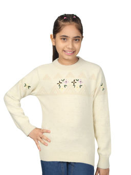 Cantabil - Girls Beige Embroidered Sweater