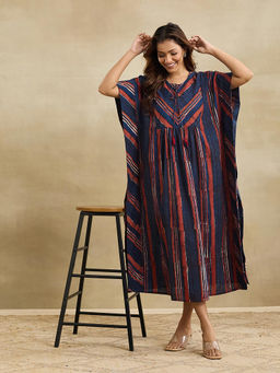 Fabindia - Red Cotton Bagru Midi Kaftan Dress