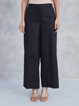 Fabindia - Black Cotton Linen Wide Leg Casual Pant