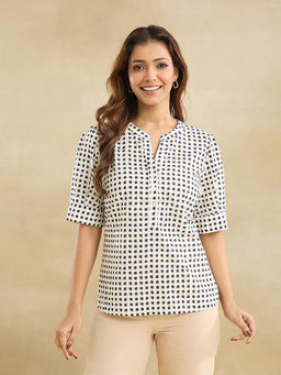 Fabindia - White Cotton Hand Block Printed Top