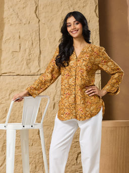 Fabindia - Green-Mustard Rayon Blend Kalamkari Shirt
