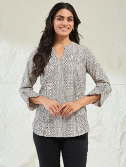 Fabindia - Off White Cotton Bagh Printed Shirt