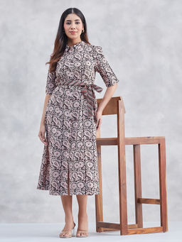 Fabindia - Black-Red Cotton Bagh Midi Dress