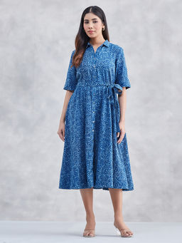 Fabindia - Indigo Cotton Dabu Midi Dress