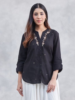 Fabindia - Black Cotton Hand Embroidered Shirt