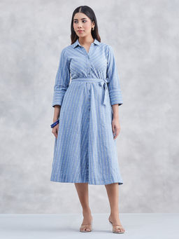 Fabindia - Blue Cotton Striped Midi Dress