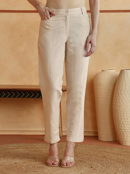 Fabindia - Beige Cotton Linen Senate Casual Pant