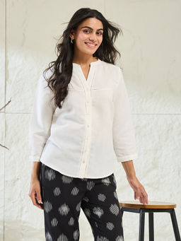 Fabindia - White Cotton Linen Shirt