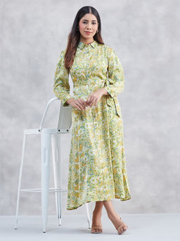 Fabindia - Green Rayon Blend Floral Maxi Dress