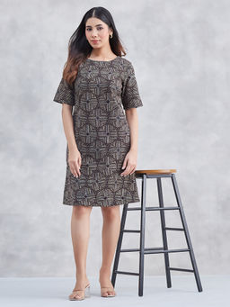 Fabindia - Black Cotton Ajrakh Printed Short Dress