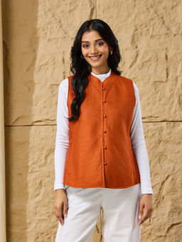 Fabindia - Rust Viscose Silk Quilted Reversible Jacket