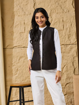 Fabindia - Black Viscose Silk Quilted Reversible Jacket