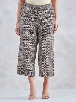 Fabindia - Black-Beige Cotton Linen Geometric Culottes