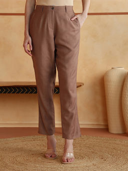 Fabindia - Brown Viscose Silk Slim Fit Kosi Pant