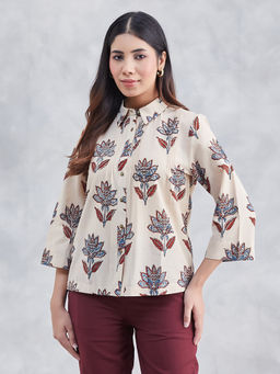 Fabindia - Beige-Red Cotton Ajrakh Printed Top