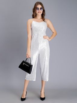 Saffe - Women's Embellished Round Neck Polyester Blend Fitted Jumpsuit