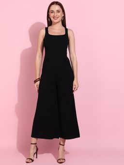Saffe - Women Black Solid Full Length Scuba Polyester Spandex Jumpsuit